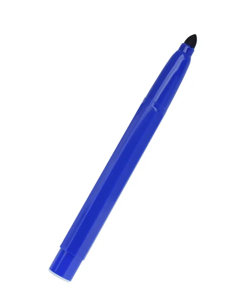 Blauwe Stift Geïsoleerd Wit Bovenaanzicht — Stockfoto