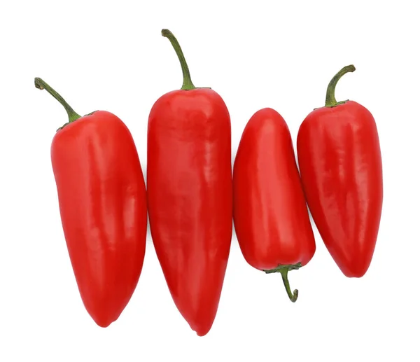 Fresh Raw Red Hot Chili Peppers Isolated White Top View — Stock Photo, Image