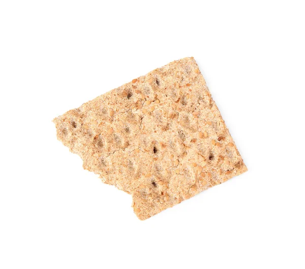 Piece Fresh Crunchy Crispbread White Background Top View — Stock Photo, Image