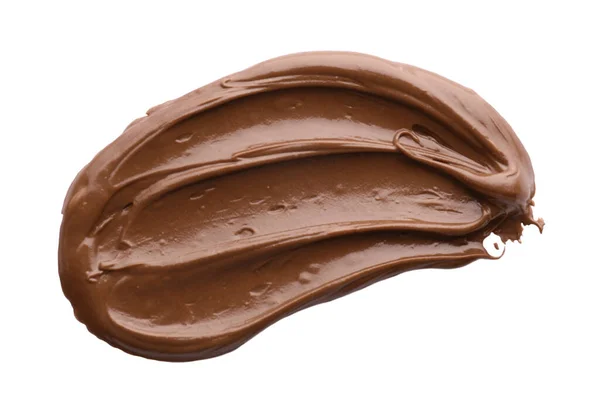 Mengoleskan Pasta Coklat Lezat Latar Belakang Putih Tampilan Atas — Stok Foto