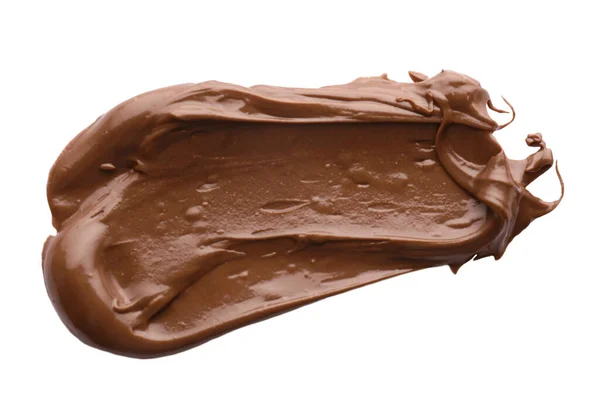 在白色背景上抹上美味的巧克力酱 上视图 — 图库照片