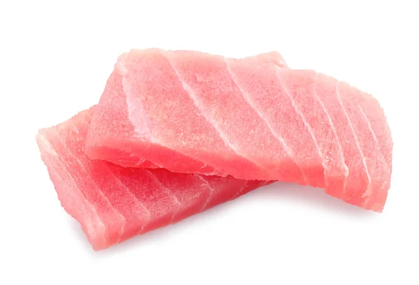 Savoureux Sashimi Morceaux Thon Cru Frais Sur Fond Blanc — Photo