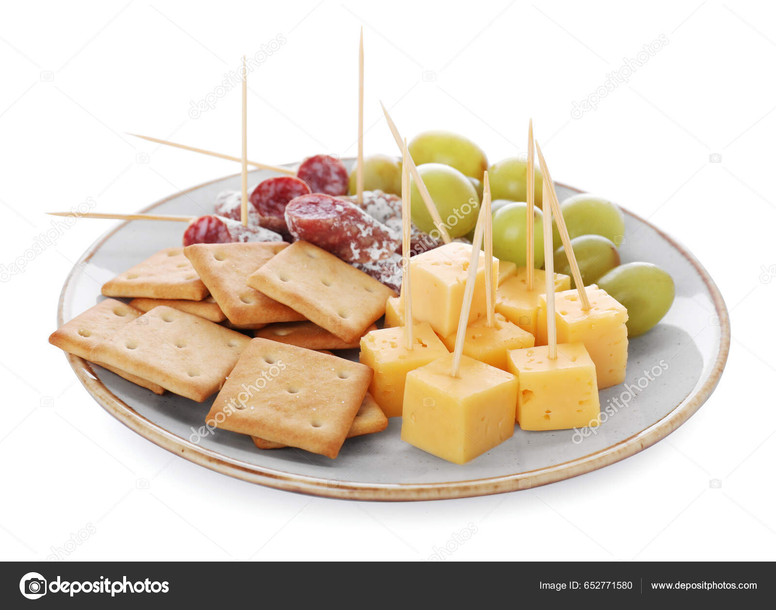 Toothpick Appetizers Tasty Cheese Sausage Crackers Grapes White ...