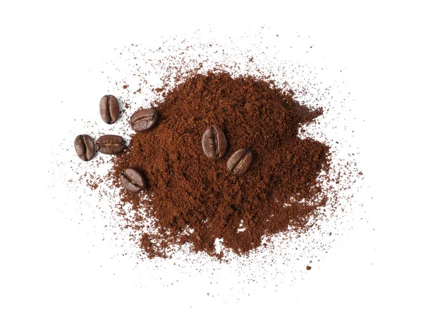 Heap Ground Coffee Beans White Background Top View — Stock Photo, Image