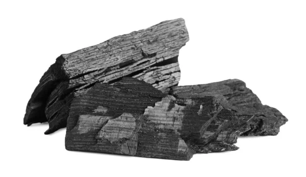 Kawałki Węgla Odizolowane Biało Złoża Mineralne — Zdjęcie stockowe