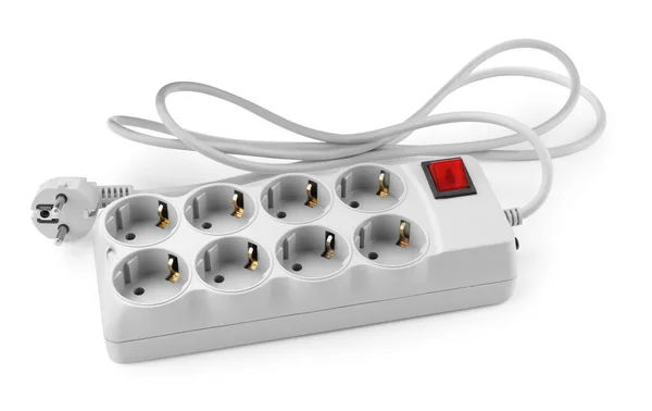 stock image Power strip with extension cord on white background. Electrician's equipment