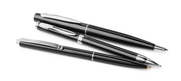 New Stylish Black Pens Isolated White — Stock Photo, Image