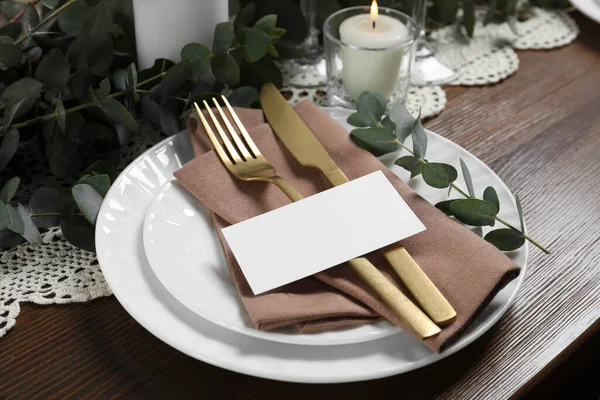 Luxury Table Setting Beautiful Decor Blank Card Festive Dinner — Stock Photo, Image