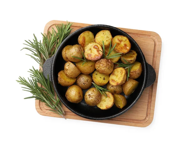 Batatas Assadas Deliciosas Com Alecrim Isolado Branco Vista Superior — Fotografia de Stock