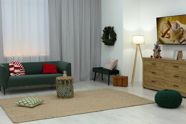 Living Room Interior Stylish Furniture Elegant Curtains — Zdjęcie stockowe