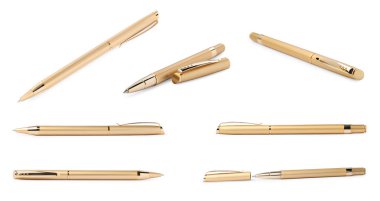 Beyaz arkaplanda altın kalemlerle kolaj