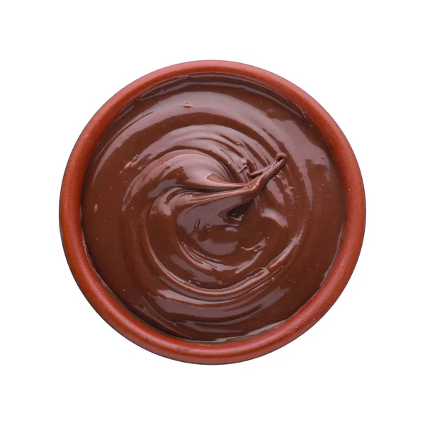 Tazón Pasta Chocolate Sabroso Aislado Blanco Vista Superior —  Fotos de Stock