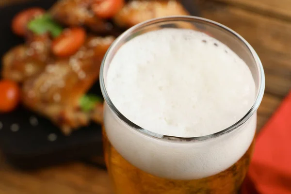 Glass Fresh Beer Table Closeup View — Stock Photo, Image