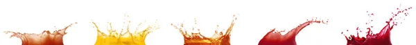 Splashing Different Fresh Juices Isolated White Collage Design — Stock Photo, Image