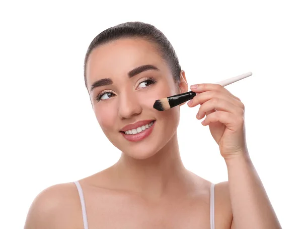 Woman Makeup Brush White Background — Stock Photo, Image