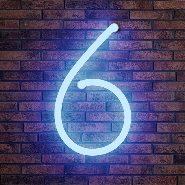 レンガの壁にネオン番号6サインを輝く — ストック写真