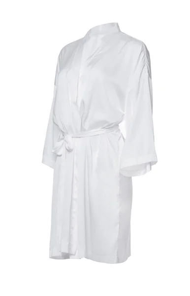stock image Clean silk bathrobe with belt isolated on white