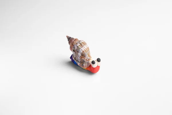Beautiful Plasticine Snail Isolated White Children Handmade Ideas — Stock Photo, Image