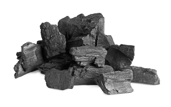 Heap Carvão Isolado Branco Depósitos Minerais — Fotografia de Stock