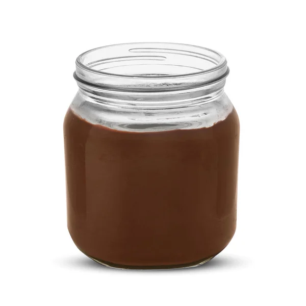 Frasco Pasta Chocolate Saboroso Isolado Branco — Fotografia de Stock