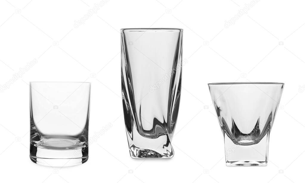 Collage Con Diversi Bicchieri Vuoti Sfondo Bianco - Foto Stock: Foto,  Immagini © NewAfrica 653113432 | Depositphotos