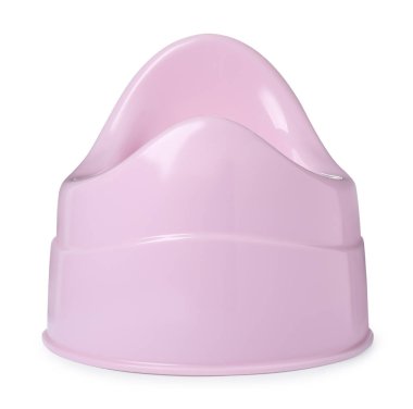 Pembe bebek tuvaleti beyaza izole edilmiş. Tuvalet eğitimi