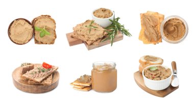 Beyaz arkaplanda farklı lezzetlerde kolaj