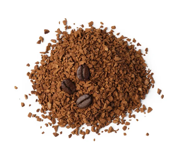 Oogsten Van Instant Koffie Bonen Witte Achtergrond Bovenaanzicht — Stockfoto