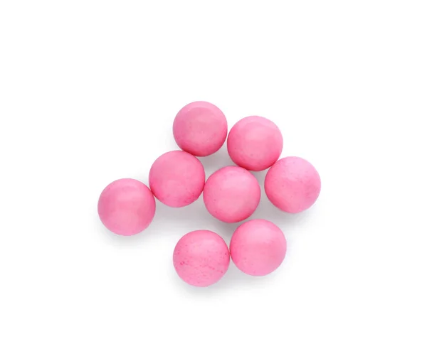 Jasně Růžové Žvýkací Gumové Kuličky Izolované Bílém — Stock fotografie
