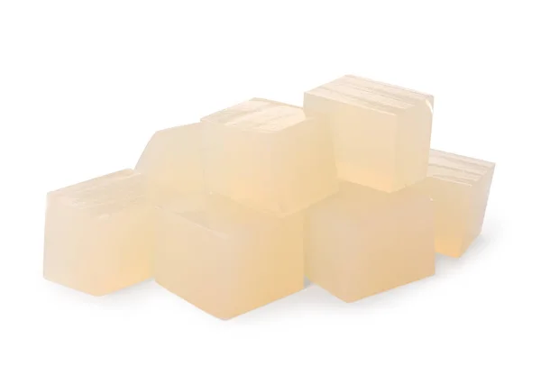 Nombreux Cubes Gelée Agar Agar Sur Fond Blanc — Photo