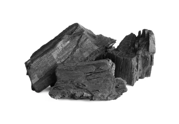 Trozos Carbón Aislados Blanco Depósitos Minerales —  Fotos de Stock