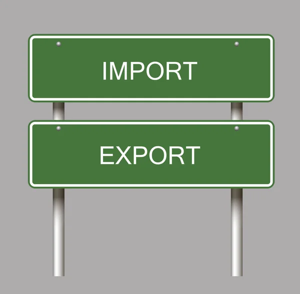 stock image Import Export rectangle shaped green road sign on light grey background