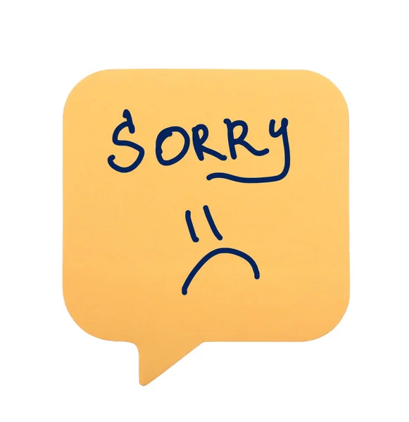 Mijn Excuses Plakkerige Noot Met Woord Sorry Getekend Droevig Gezicht — Stockfoto