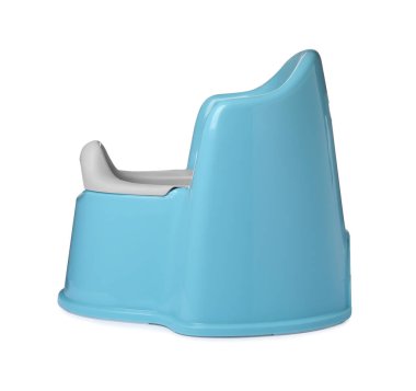 Açık mavi bebek lazımlığı beyaza izole edilmiş. Tuvalet eğitimi