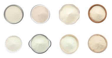Beyaz, üst manzara izole kaselerde agar-agar tozu ile ayarlayın