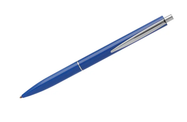 Nieuwe Stijlvolle Blauwe Pen Geïsoleerd Wit — Stockfoto