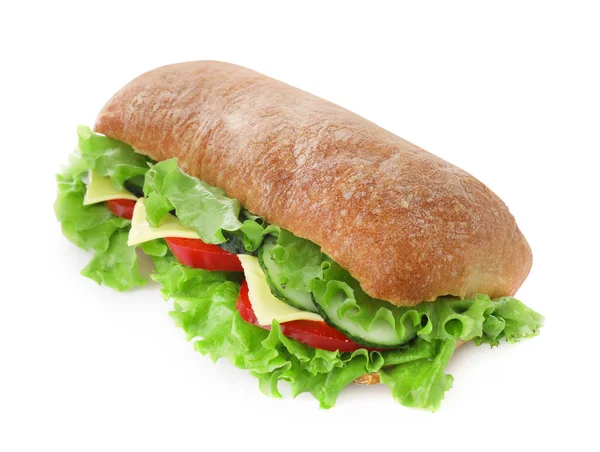 Délicieux Sandwich Aux Légumes Frais Fromage Isolé Sur Blanc — Photo