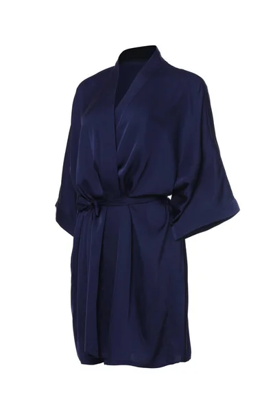 stock image Dark blue silk bathrobe isolated on white