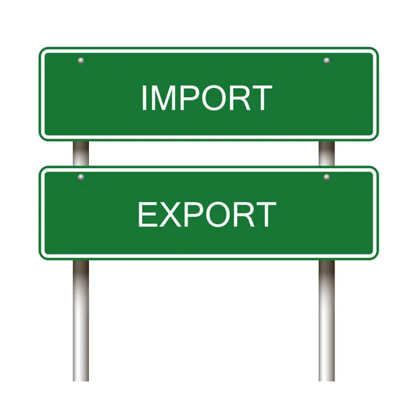 Importação Exportação Retângulo Forma Sinal Estrada Verde Fundo Branco — Fotografia de Stock