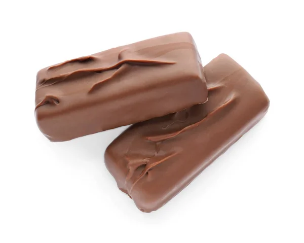 Dua Coklat Batangan Lezat Pada Latar Belakang Putih — Stok Foto