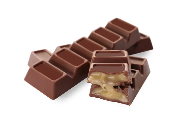 Lahodné Sladké Čokoládové Tyčinky Bílém Pozadí — Stock fotografie