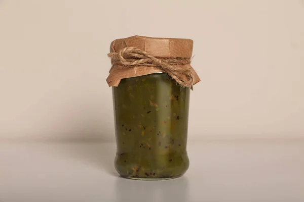 Tasty Canned Kiwi Jam White Background — Stock Photo, Image