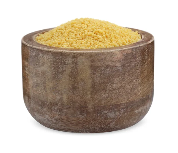 Bowl Van Rauwe Couscous Geïsoleerd Wit — Stockfoto