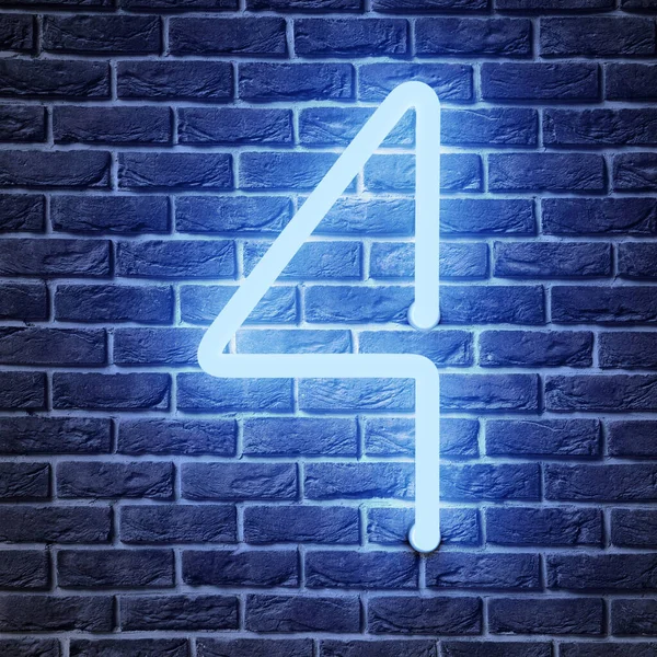 Zářící Neon Číslo Cihlové Zdi — Stock fotografie