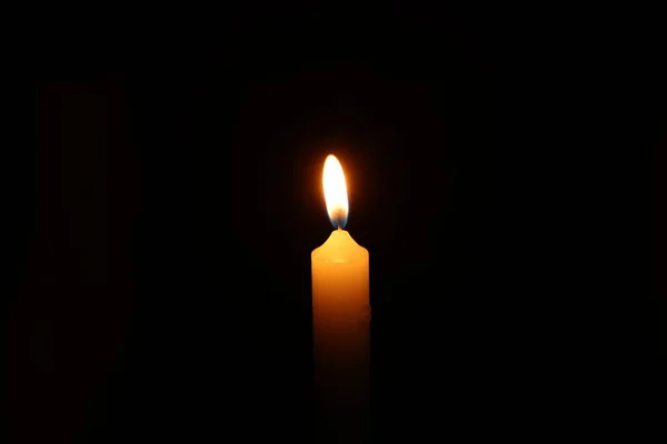 One Burning Wax Candle Black Background — Stock Photo, Image