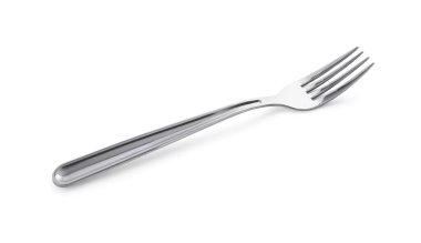 One shiny metal fork isolated on white clipart