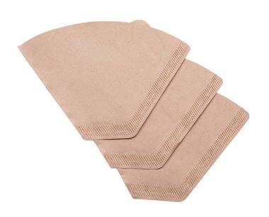 Kağıt kahve filtreleri beyaz, üst görünümde izole.