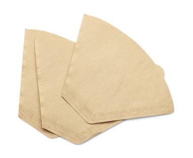 Kağıt kahve filtreleri beyaz, üst görünümde izole.