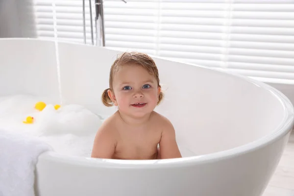Small Pretty Girl Taking Bath Foam Stock Photo 558716209