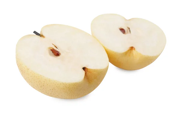 Moitiés Poire Pomme Fraîche Isolées Sur Blanc — Photo